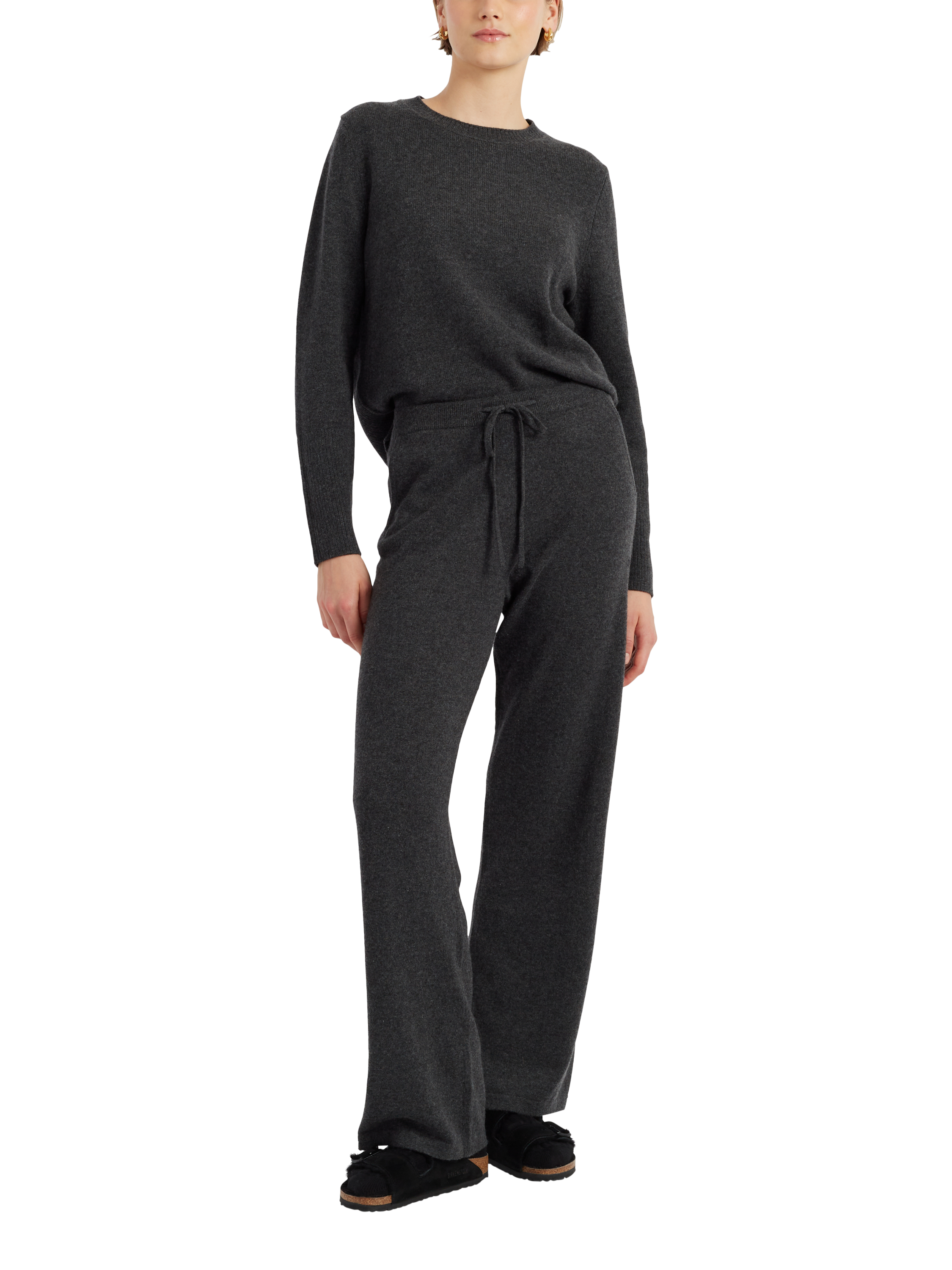 Chinti & Parker Pure Cashmere Wide Leg Trousers, Charcoal