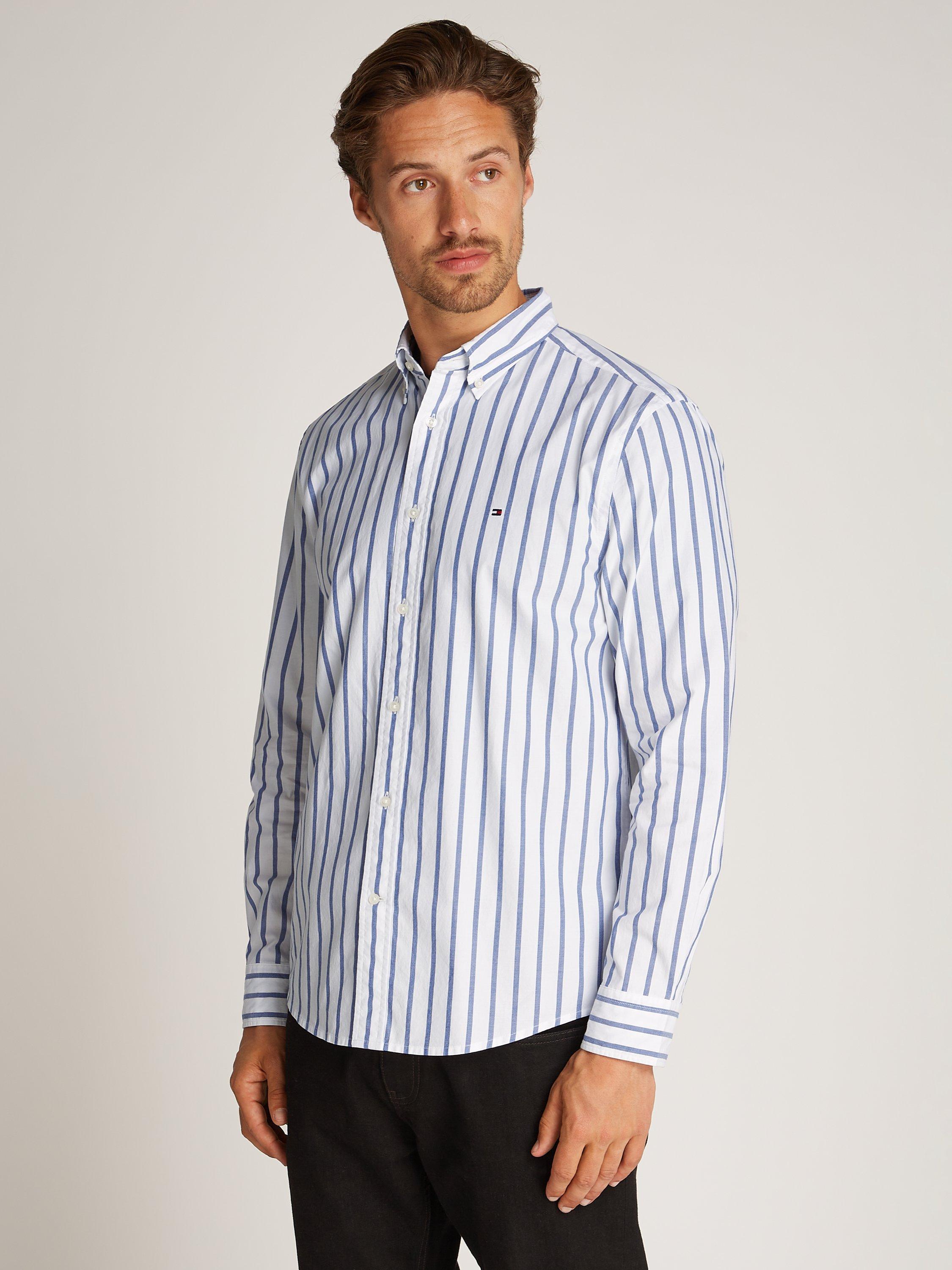 Tommy Hilfiger Poplin Cotton Stripe Shirt, White/Blue