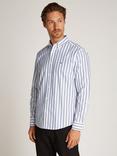 Tommy Hilfiger Poplin Cotton Stripe Shirt, White/Blue