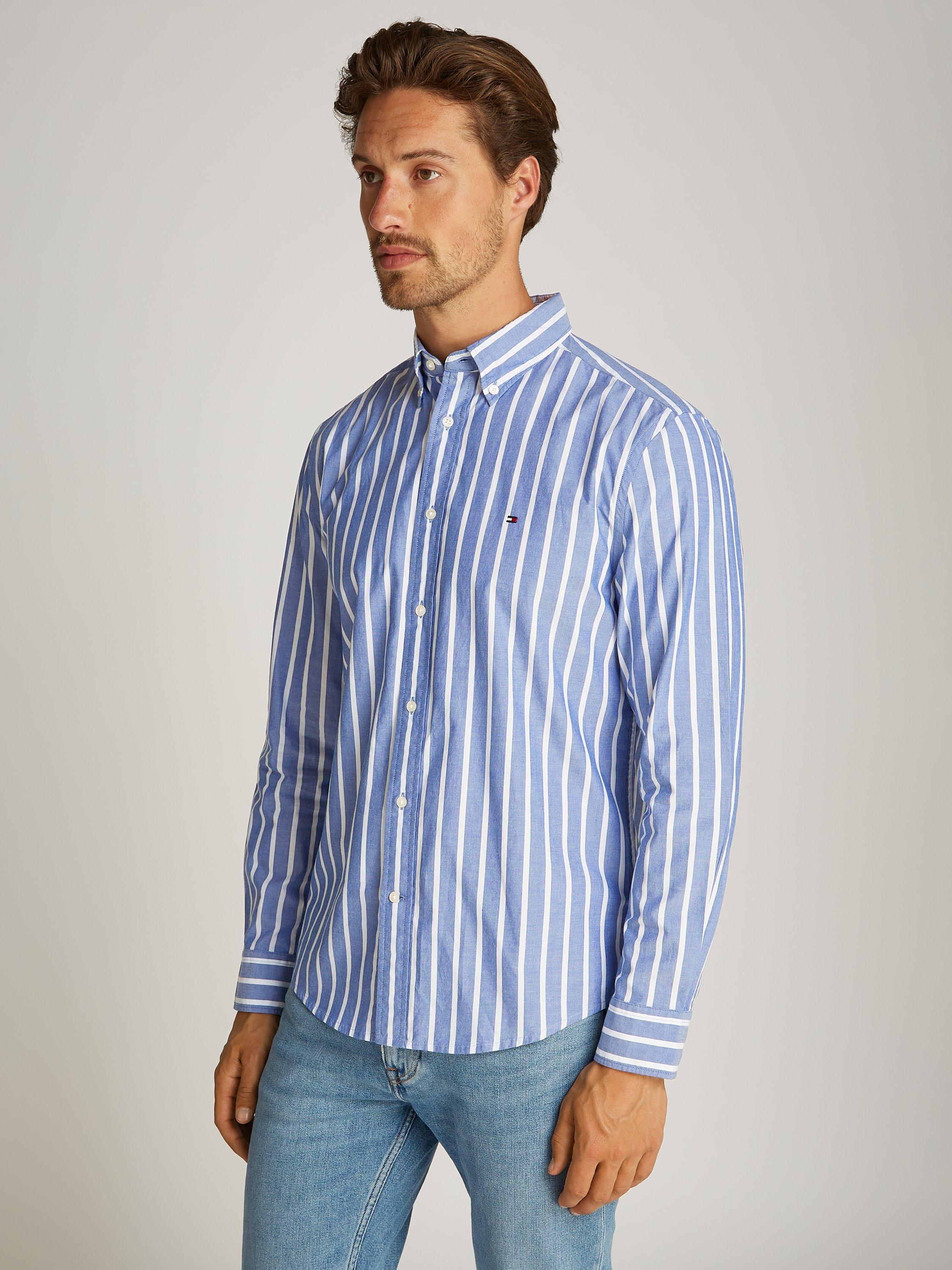 Tommy Hilfiger Poplin Cotton Stripe Shirt, Blue/White