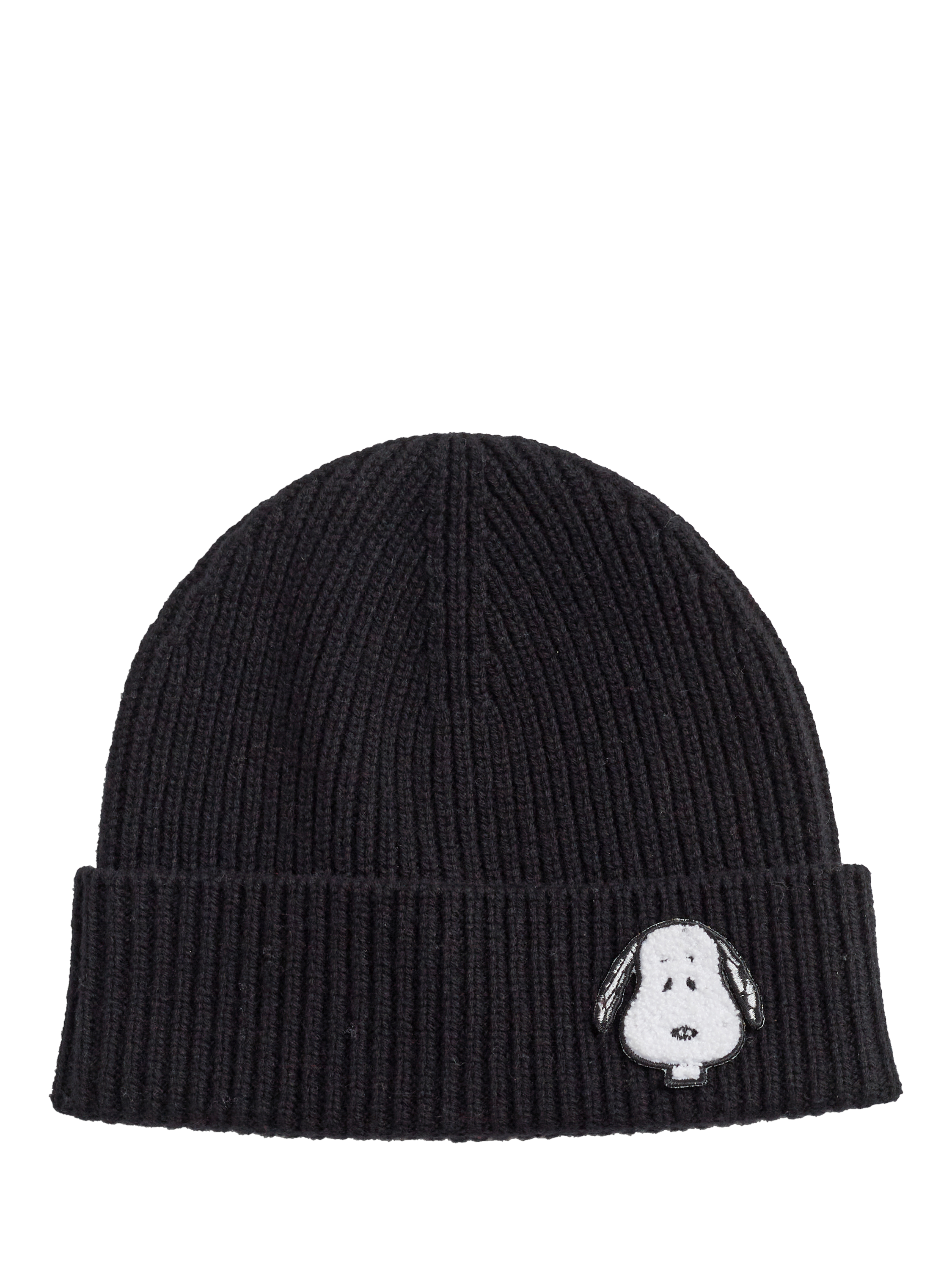 Product image 3 of 3, which shows Chinti & Parker Snoopy Rib Knit Beanie Hat, Black
