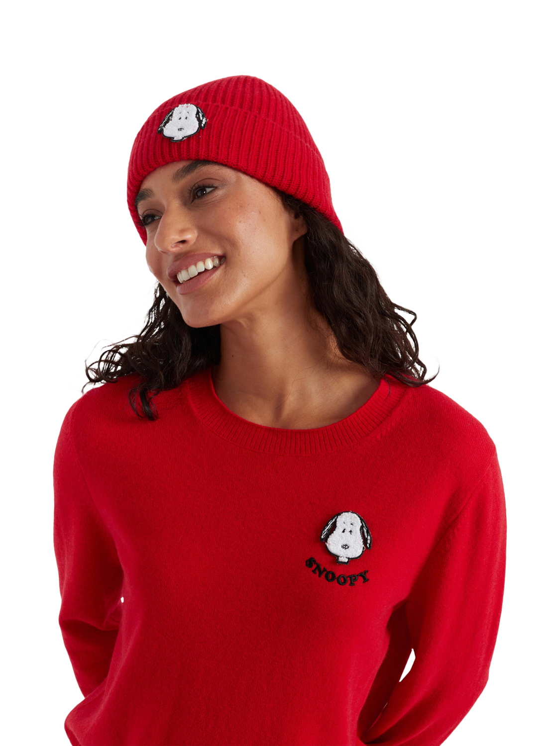 Product image 2 of 2, which shows Chinti & Parker Snoopy Rib Knit Beanie Hat, Velvet Red