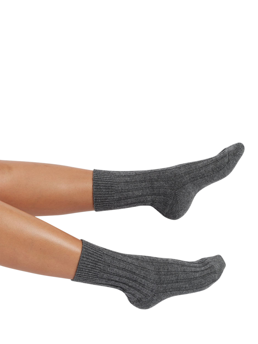 Product image 1 of 1, which shows Chinti & Parker Wool Cashmere Ribbed Socks, Grey Marl, One Size