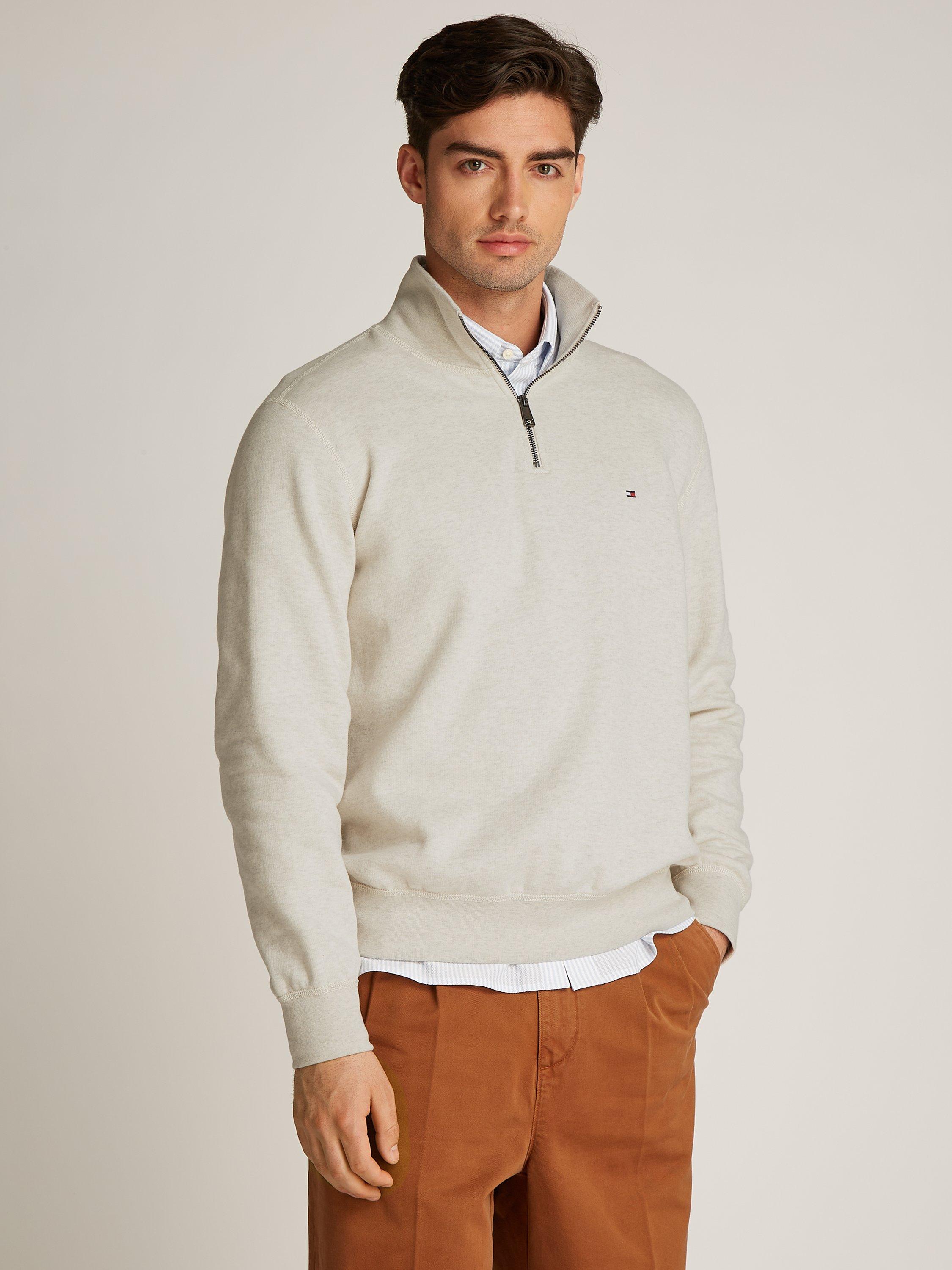Product image 1 of 6, which shows Tommy Hilfiger Quarter-Zip Fleece Jumper, Heathered Oatmilk, L