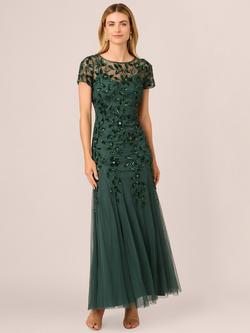 Adrianna Papell Beaded Godet Maxi Dress, Dusty Emerald, Dusty Emerald