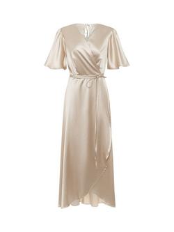 Rewritten Florence Waterfall Hem Satin Wrap Dress - view 2, Champagne