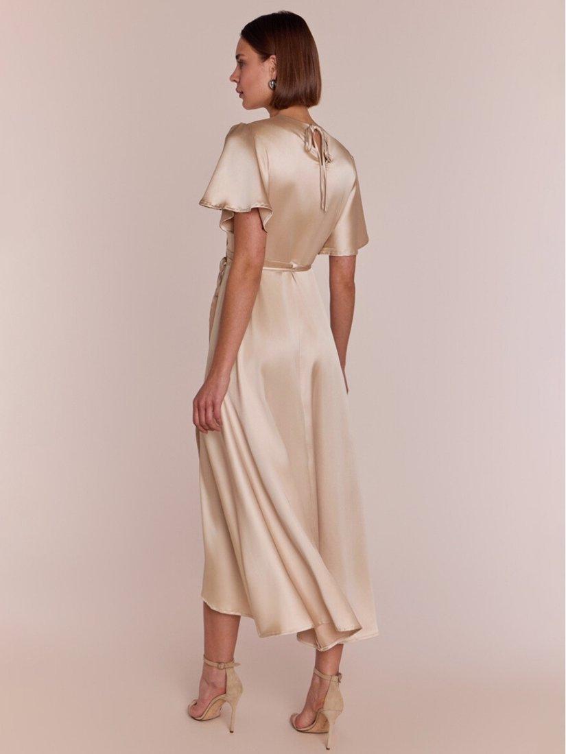 Product image 4 of 9, which shows Rewritten Florence Waterfall Hem Satin Wrap Dress, Champagne, 8