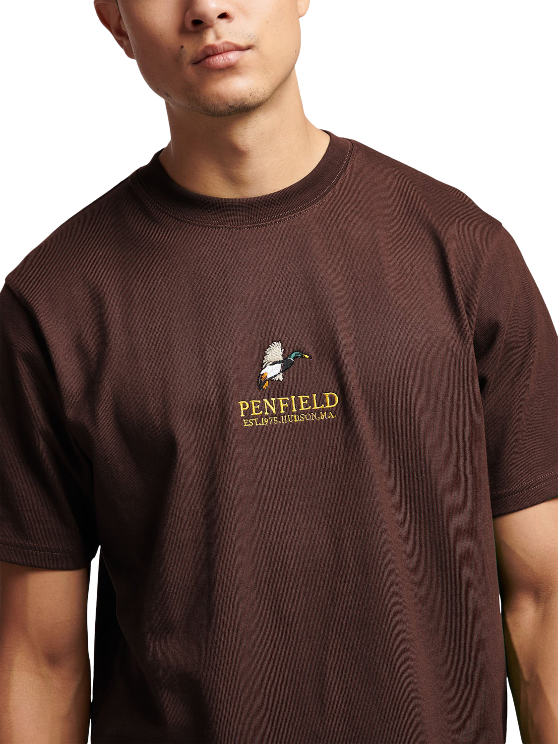 Product image 3 of 5, which shows Penfield Cotton Mallard Logo Sweatshirt, Chicory Coffee, S