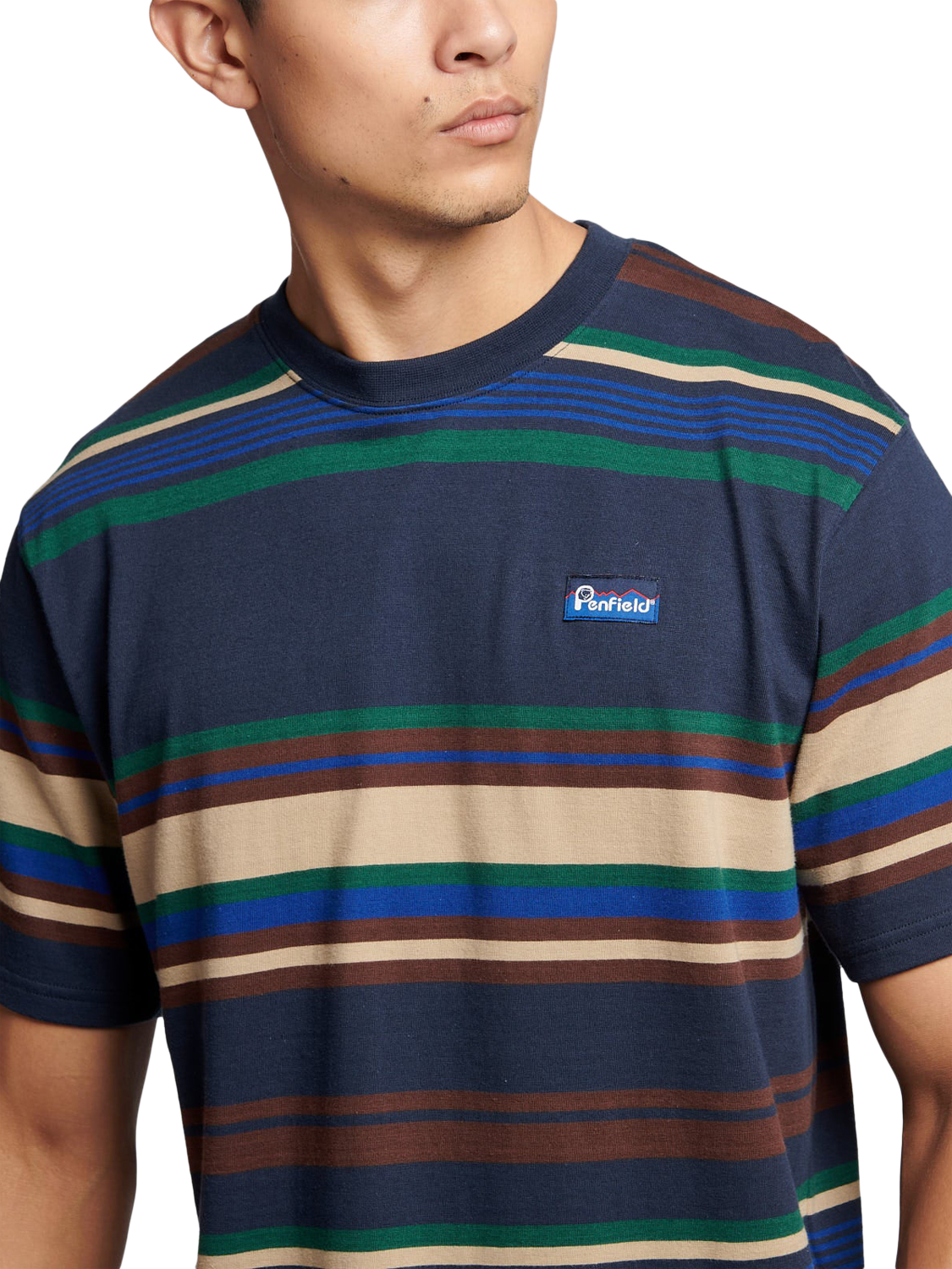 Product image 3 of 6, which shows Penfield Cotton Regular Fit Short Sleeve Stripe T-Shirt, Navy/Multi, S