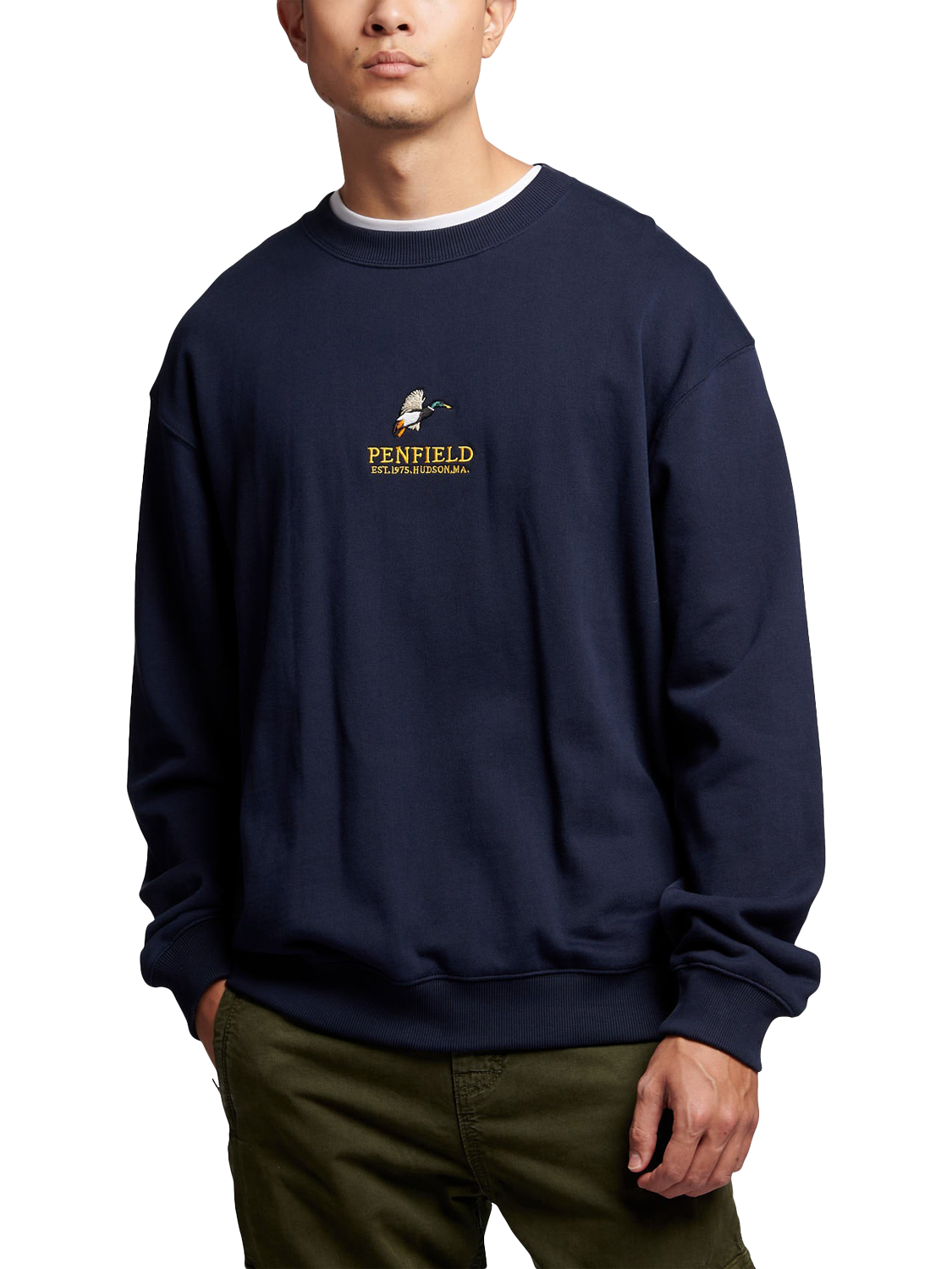Product image 1 of 6, which shows Penfield Cotton Mallard Logo Sweatshirt, Navy Blazer, S