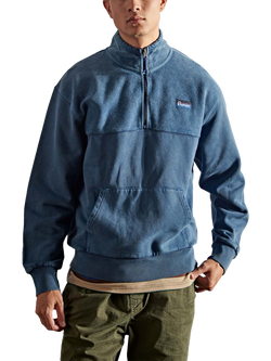 Penfield Washed Panelled Funnel Neck Sweatshirt, Navy Blazer, Navy Blazer