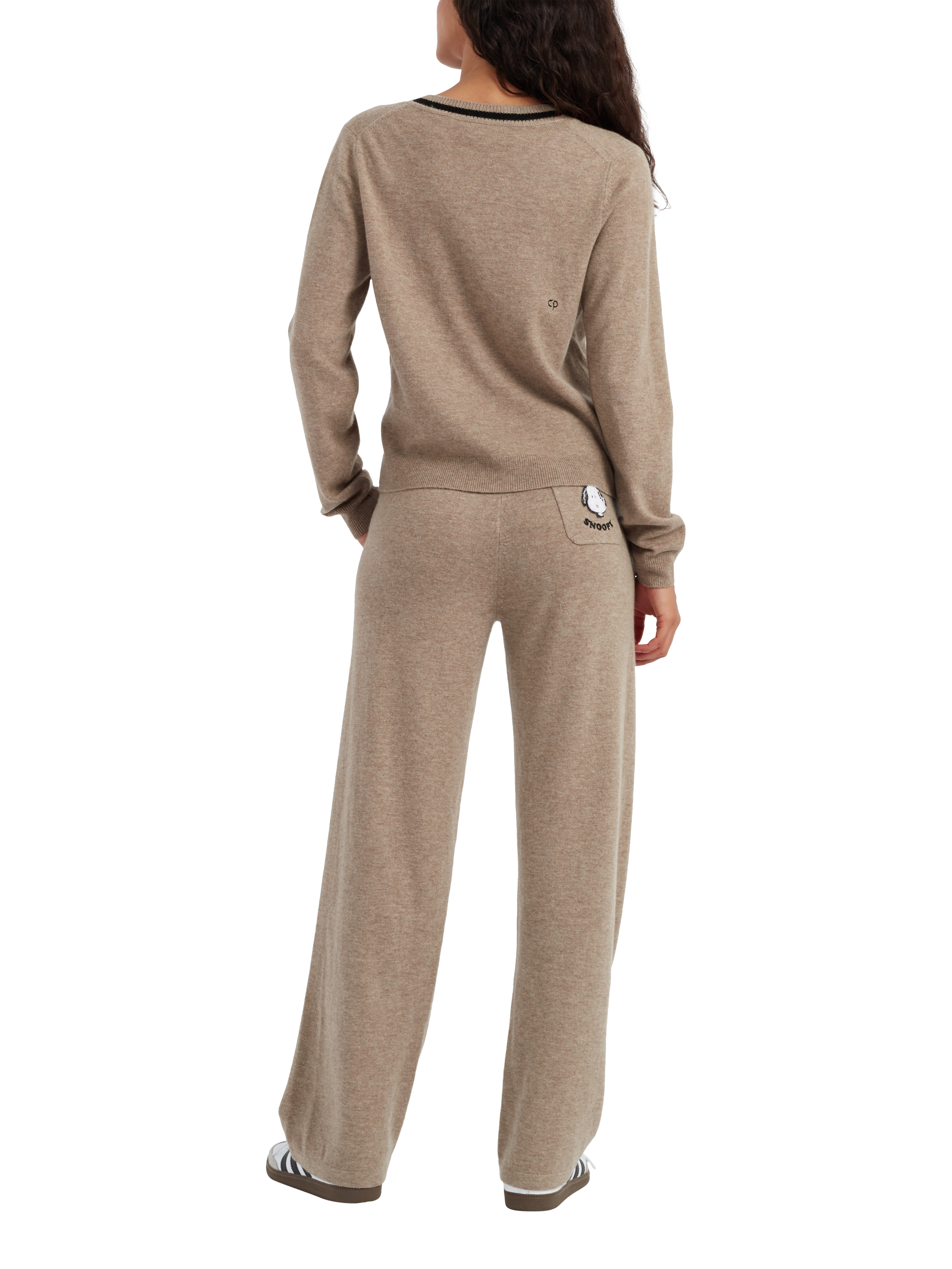 Product image 2 of 3, which shows Chinti & Parker Snoopy Wool Rich Cardigan, Soft Truffle, XS