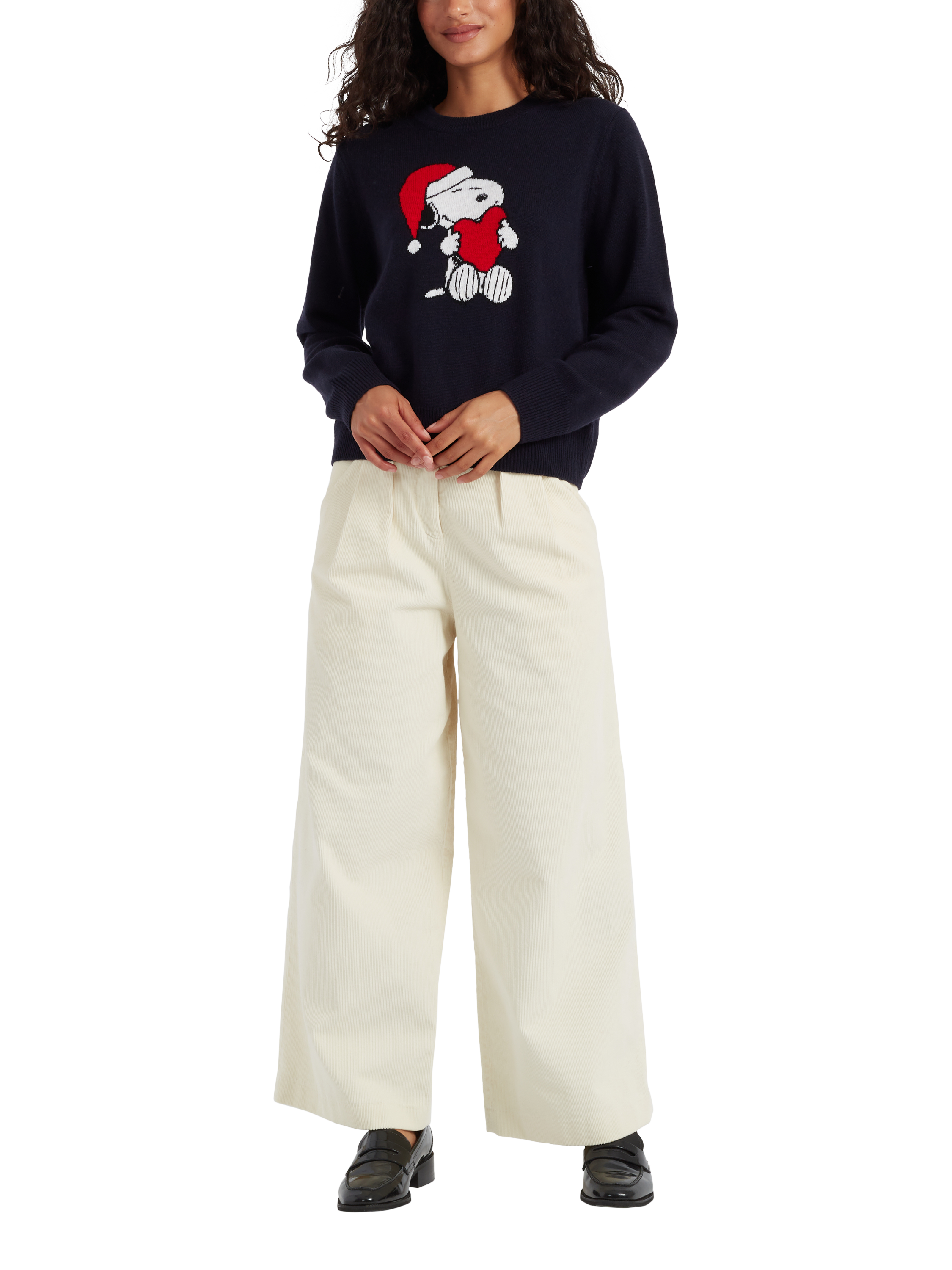 Chinti & Parker Snoopy Santa Wool Cashmere Jumper, Navy/Multi, XL