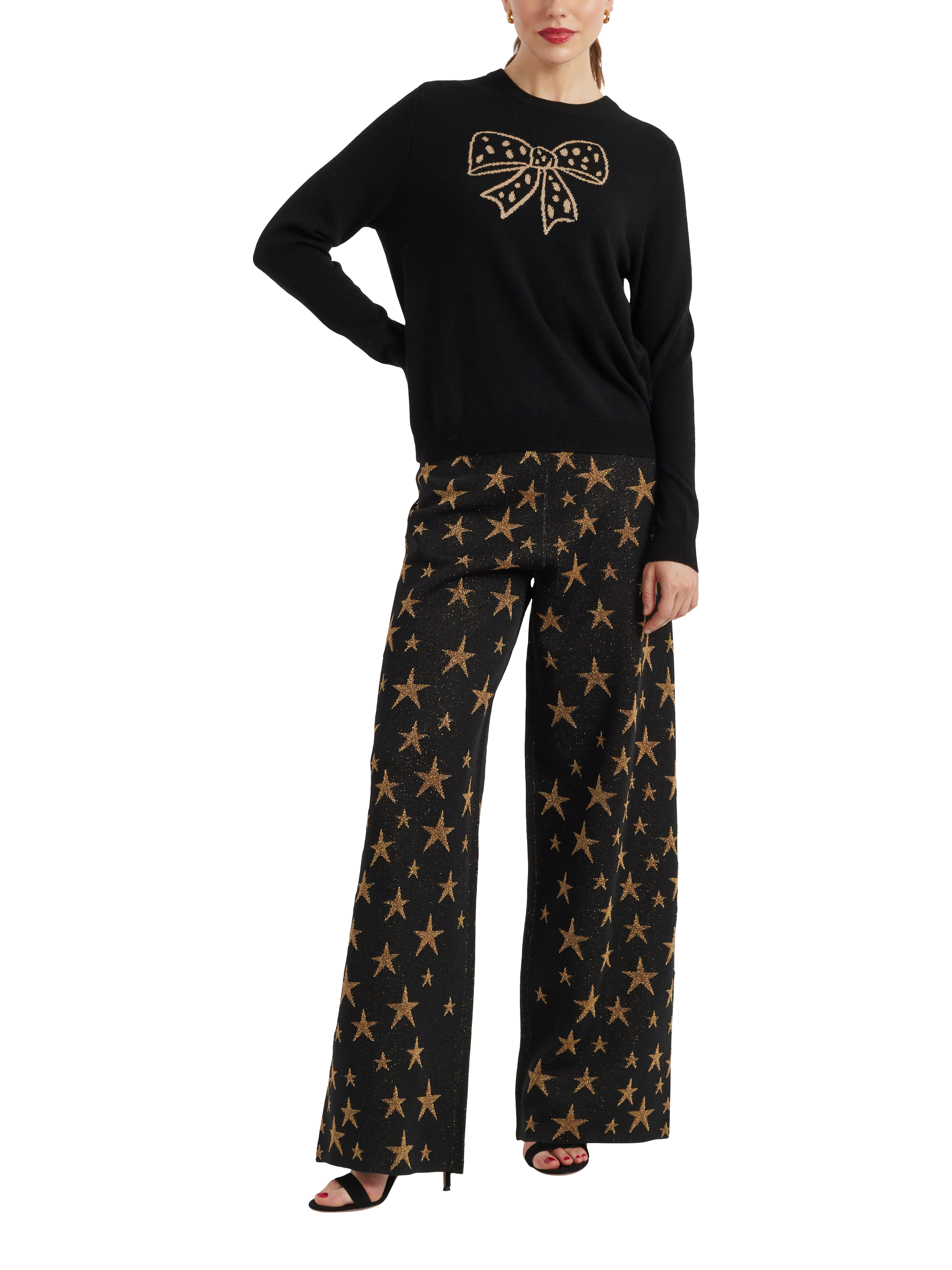 Chinti & Parker Polka Dot Bow Wool Cashmere Jumper, Black/Gold