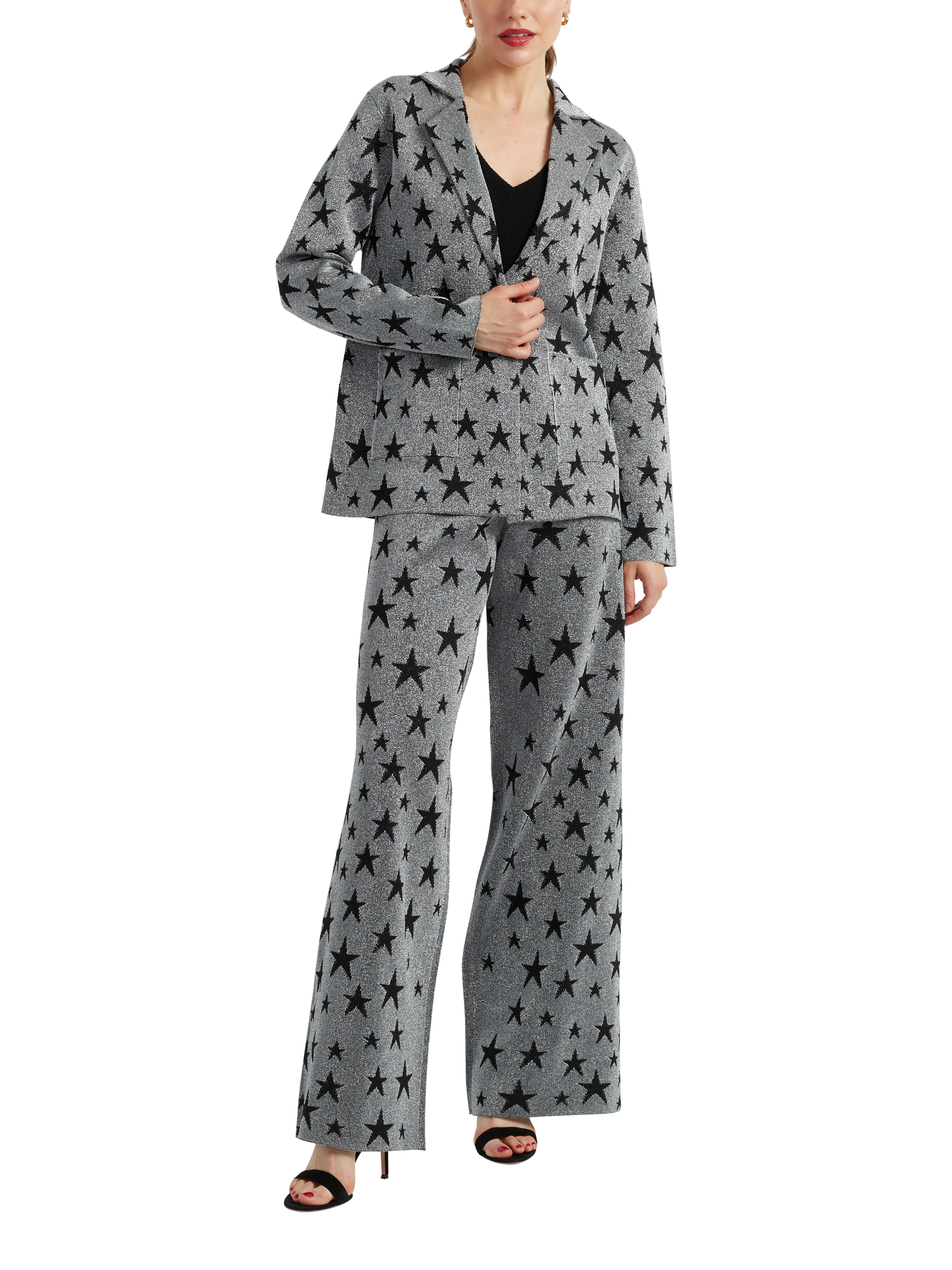 Chinti & Parker Lurex Jacquard Star Trousers, Silver/Black