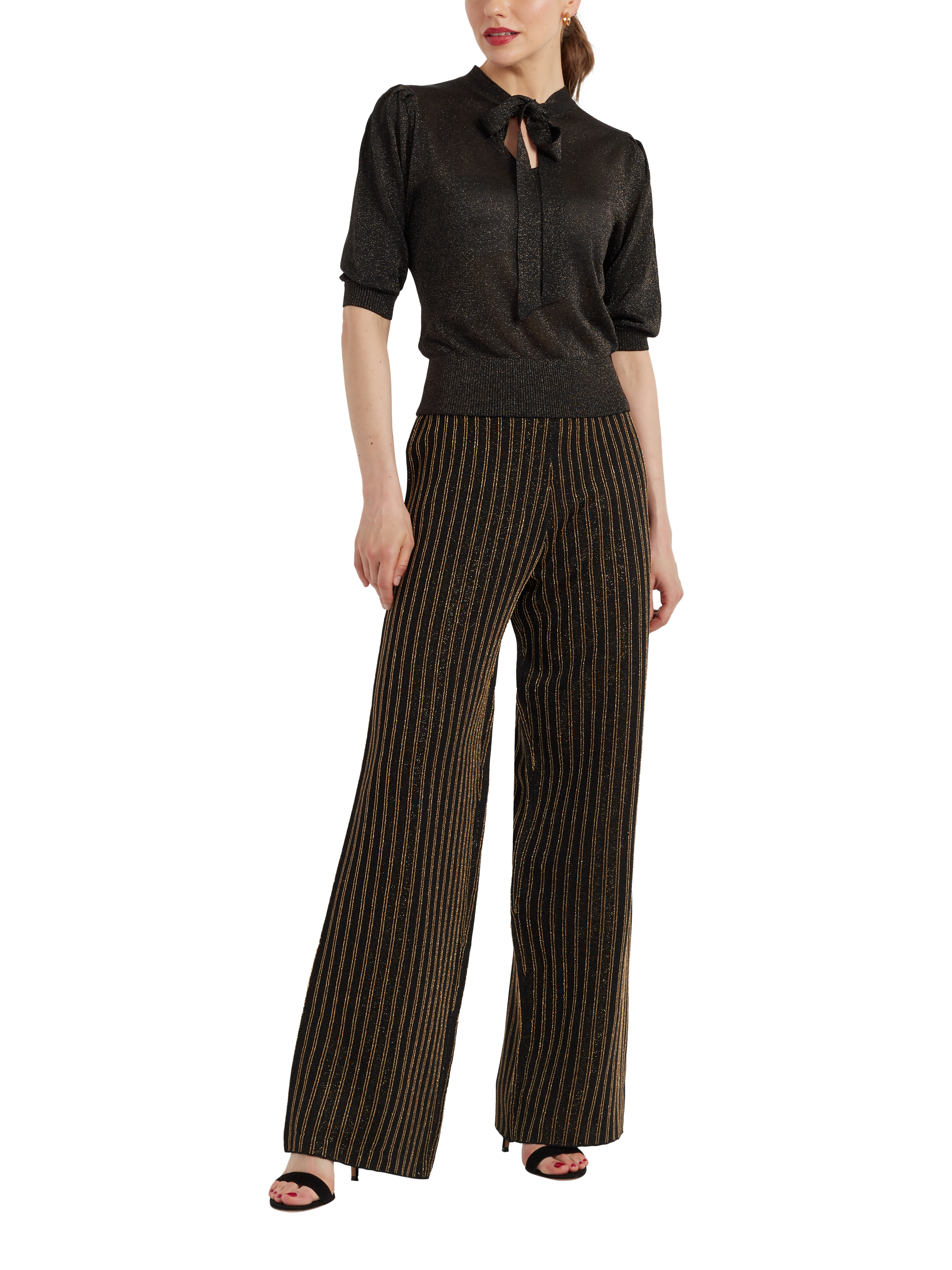 Chinti & Parker Metallic Pinstripe Suit Trousers, Black/Gold