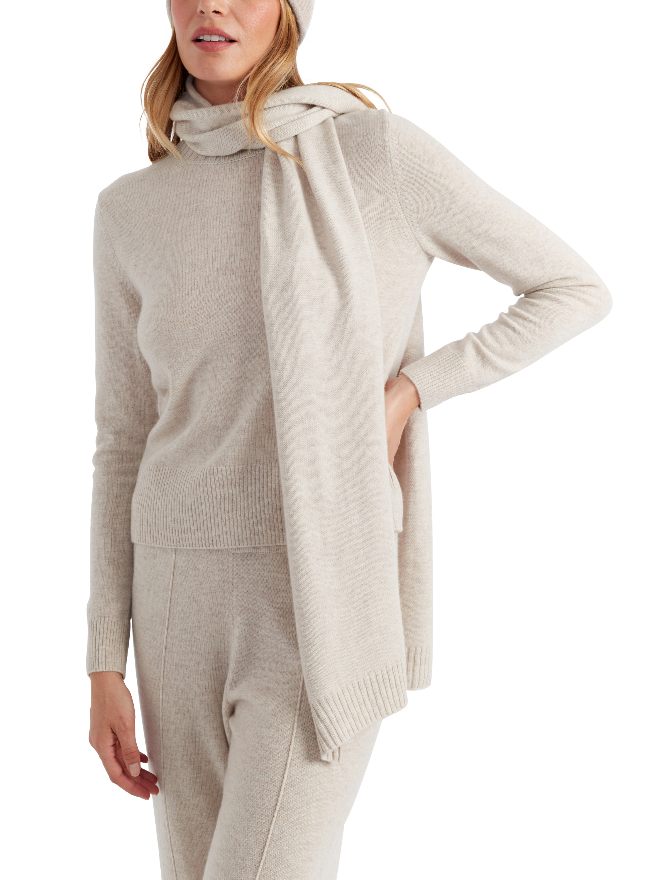 Product image 2 of 2, which shows Chinti & Parker Wool Cashmere Scarf, Light Oatmeal, One Size