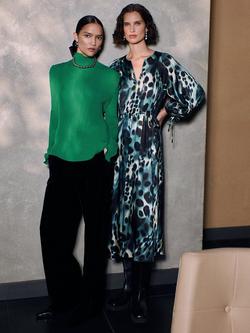 Whistles Misty Leopard Print Midi Dress, Green/Multi - view 2, Green/Multi