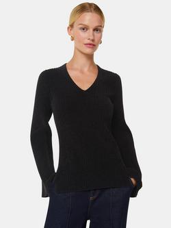 Whistles Chenille V Neck Knit Top, Black, Black