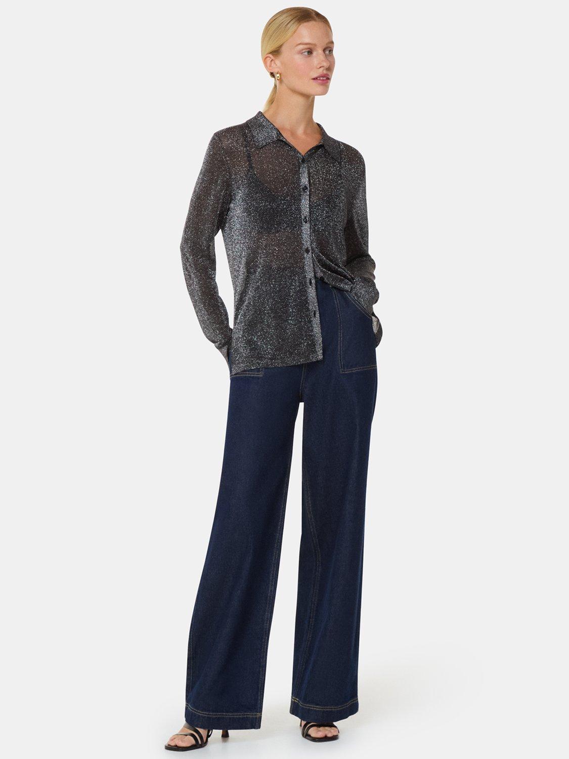 Product image 1 of 5, which shows Whistles Sparkle Knit Shirt, Black, XS