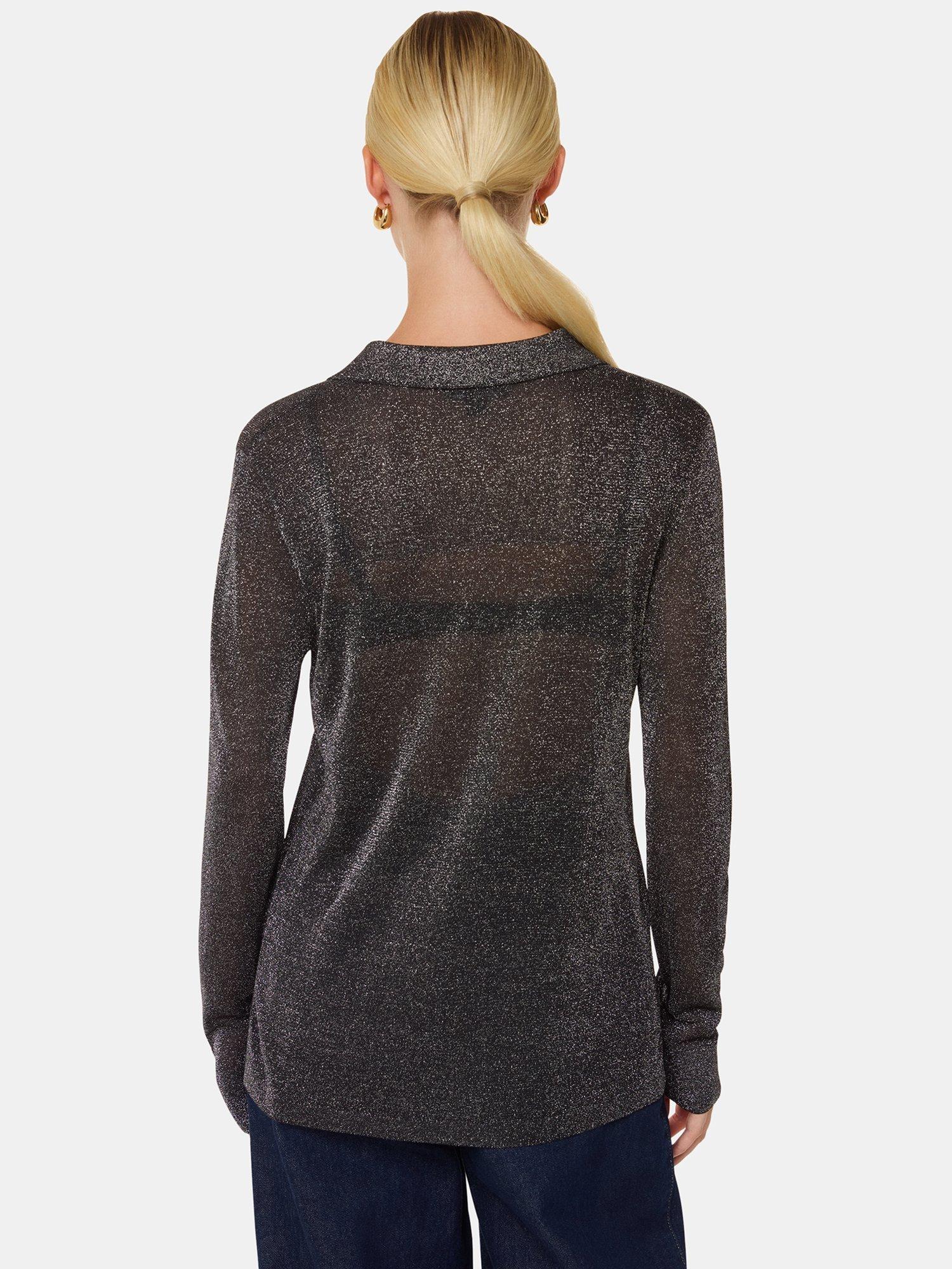 Product image 2 of 5, which shows Whistles Sparkle Knit Shirt, Black, XS