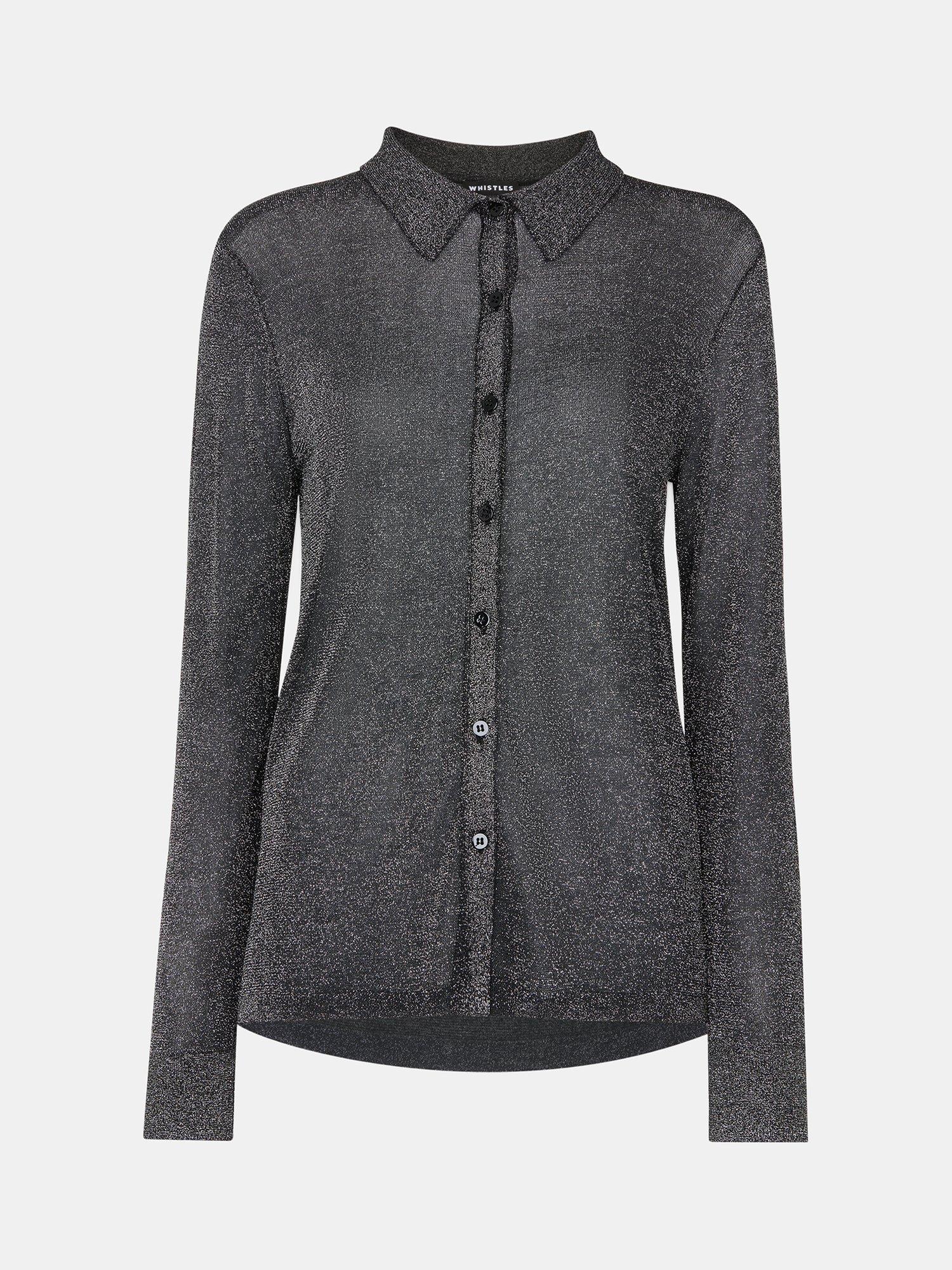 Product image 5 of 5, which shows Whistles Sparkle Knit Shirt, Black, XS