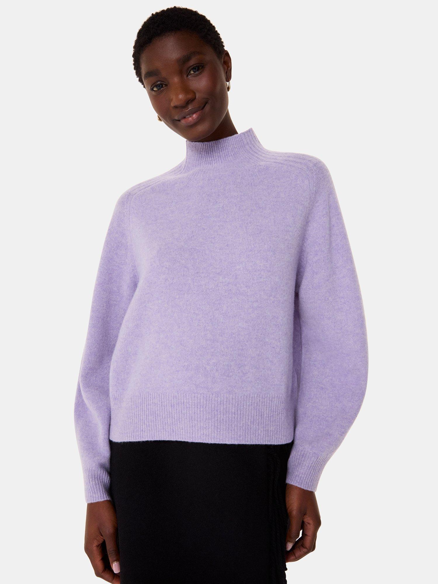 Product image 3 of 5, which shows Whistles Wool Funnel Neck Knit, Lilac, L