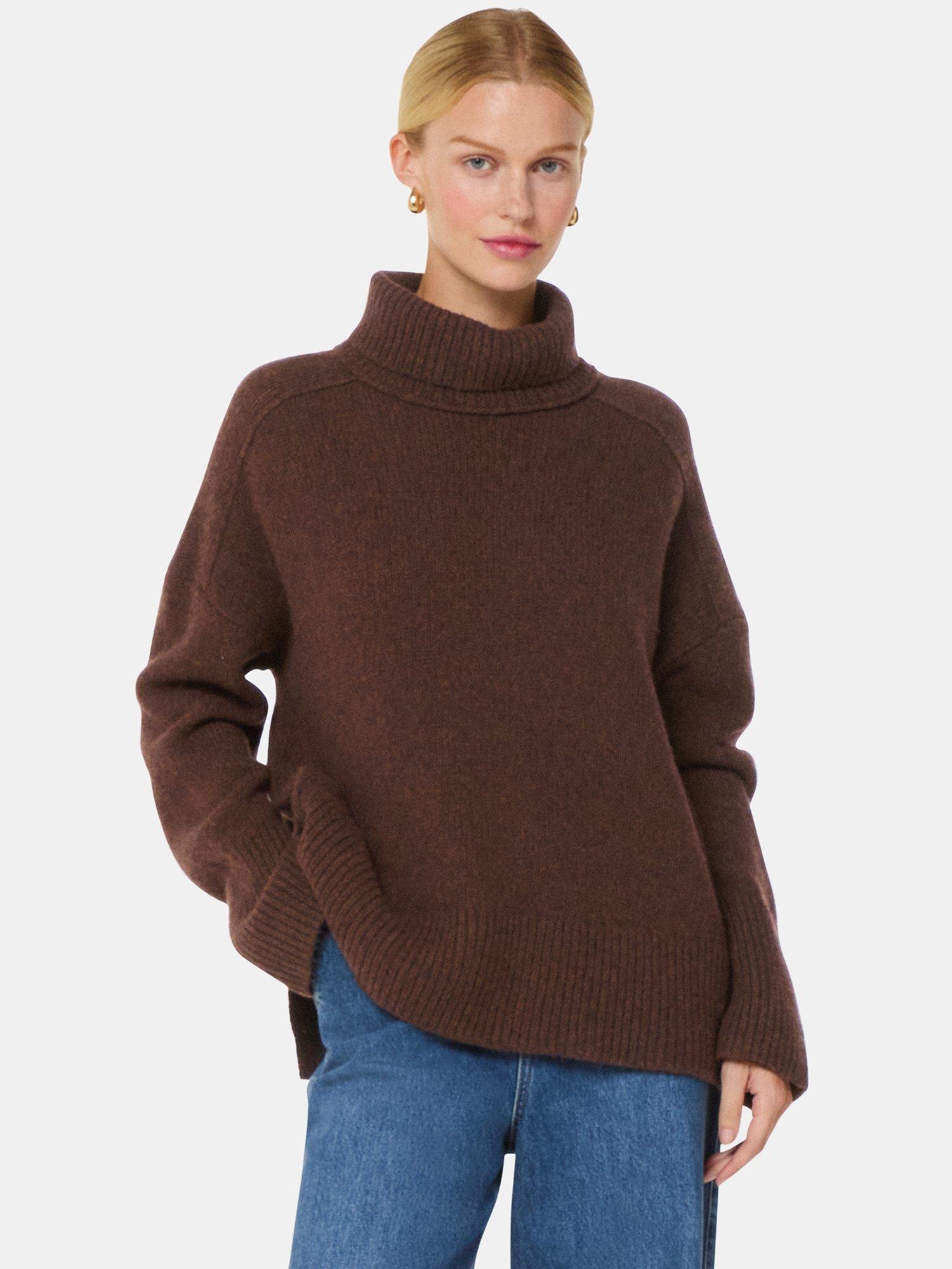 Product image 1 of 6, which shows Whistles Wool Roll Neck Knit Jumper, Brown, S