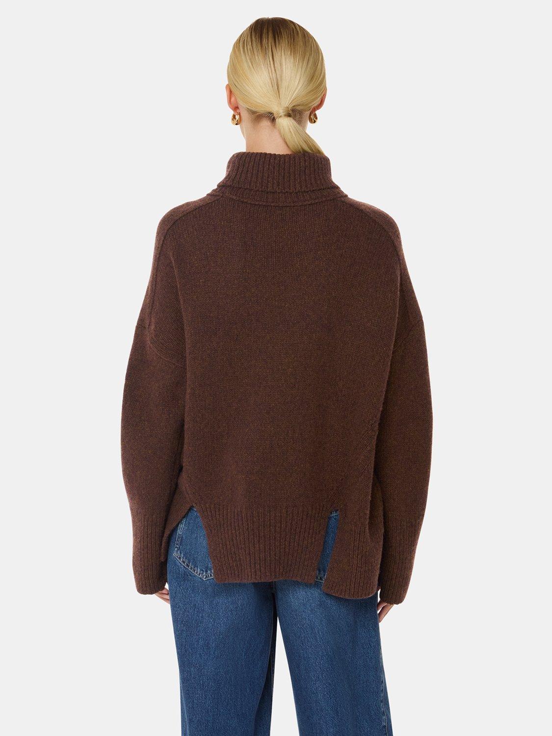 Product image 2 of 6, which shows Whistles Wool Roll Neck Knit Jumper, Brown, S