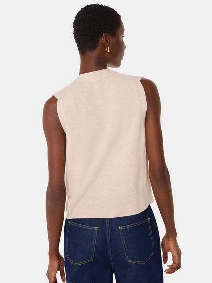 Whistles Pure Wool V-Neck Sleeveless Cardigan, Oatmeal - view 2, Oatmeal