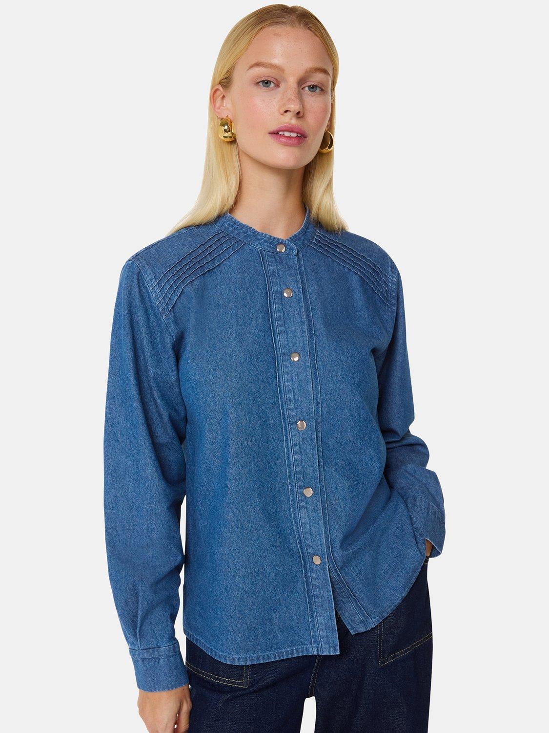 Product image 1 of 5, which shows Whistles Pintuck Detail Denim Shirt, Blue, 6