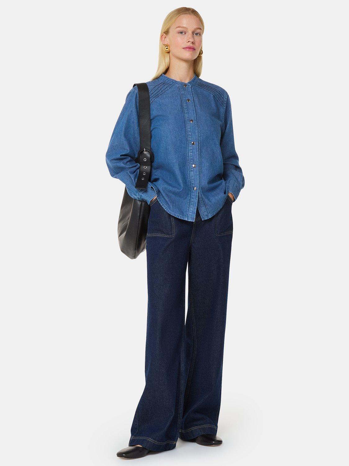 Product image 3 of 5, which shows Whistles Pintuck Detail Denim Shirt, Blue, 6