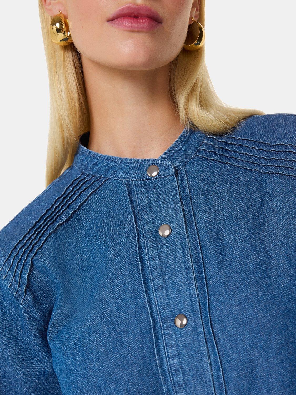Product image 4 of 5, which shows Whistles Pintuck Detail Denim Shirt, Blue, 6