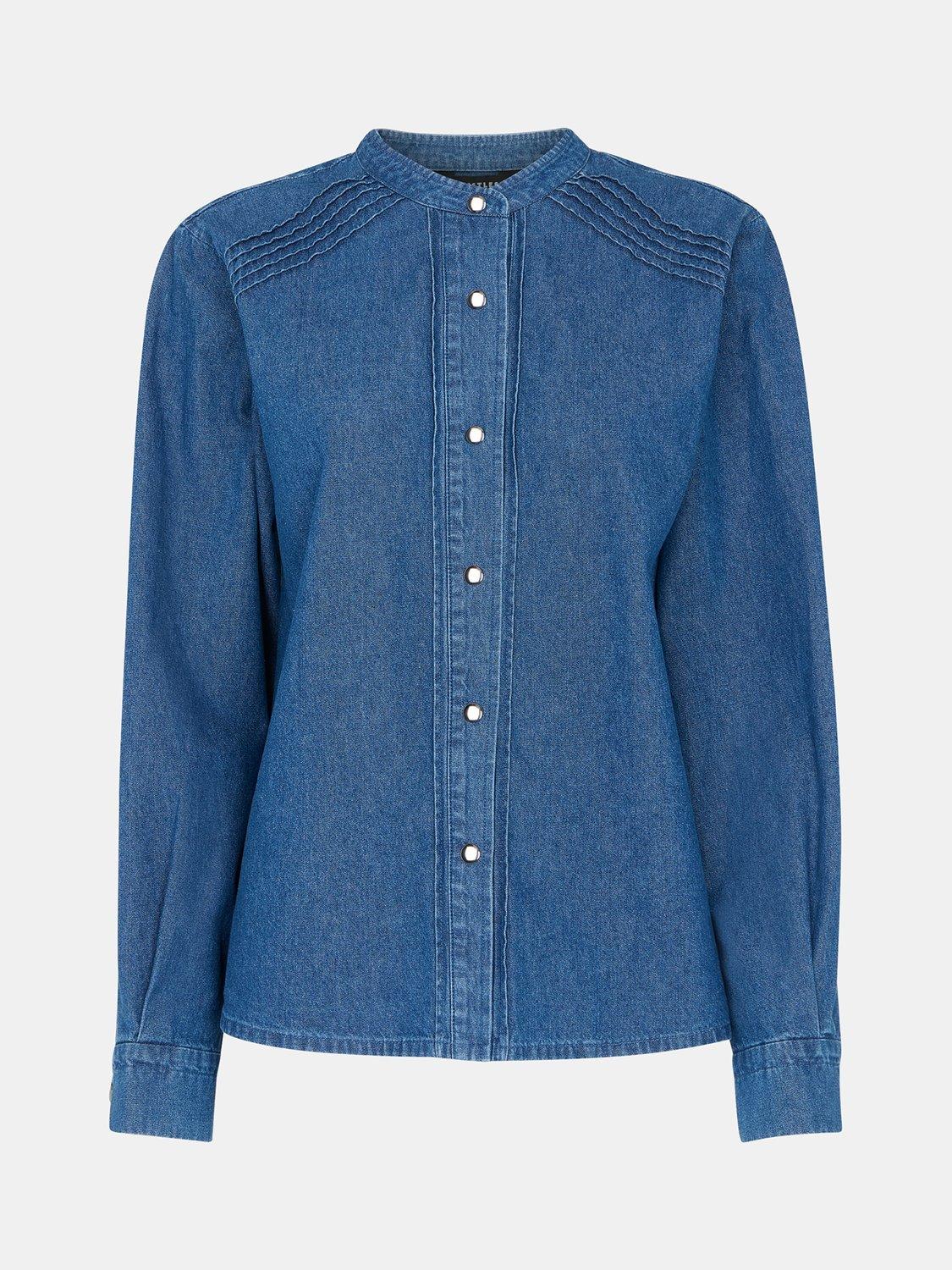 Product image 5 of 5, which shows Whistles Pintuck Detail Denim Shirt, Blue, 6