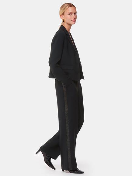 Whistles Quinn Sequin Stripe Straight Leg Trousers, Black, Black