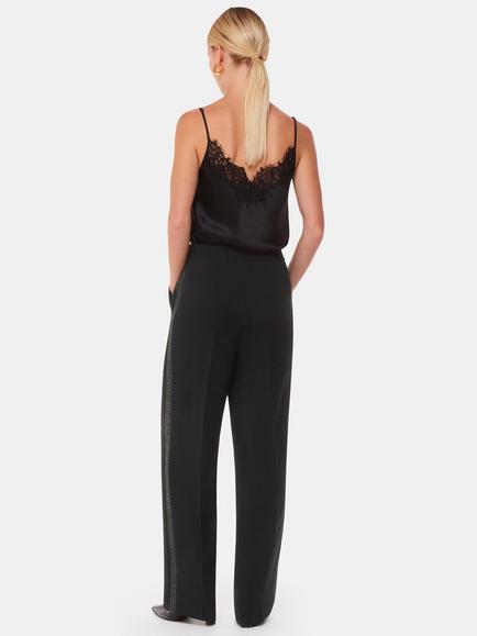 Whistles Quinn Sequin Stripe Straight Leg Trousers, Black - view 2, Black