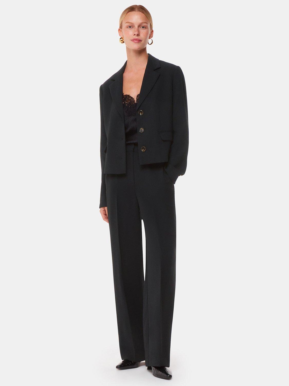 Product image 3 of 5, which shows Whistles Quinn Sequin Stripe Straight Leg Trousers, Black, 8