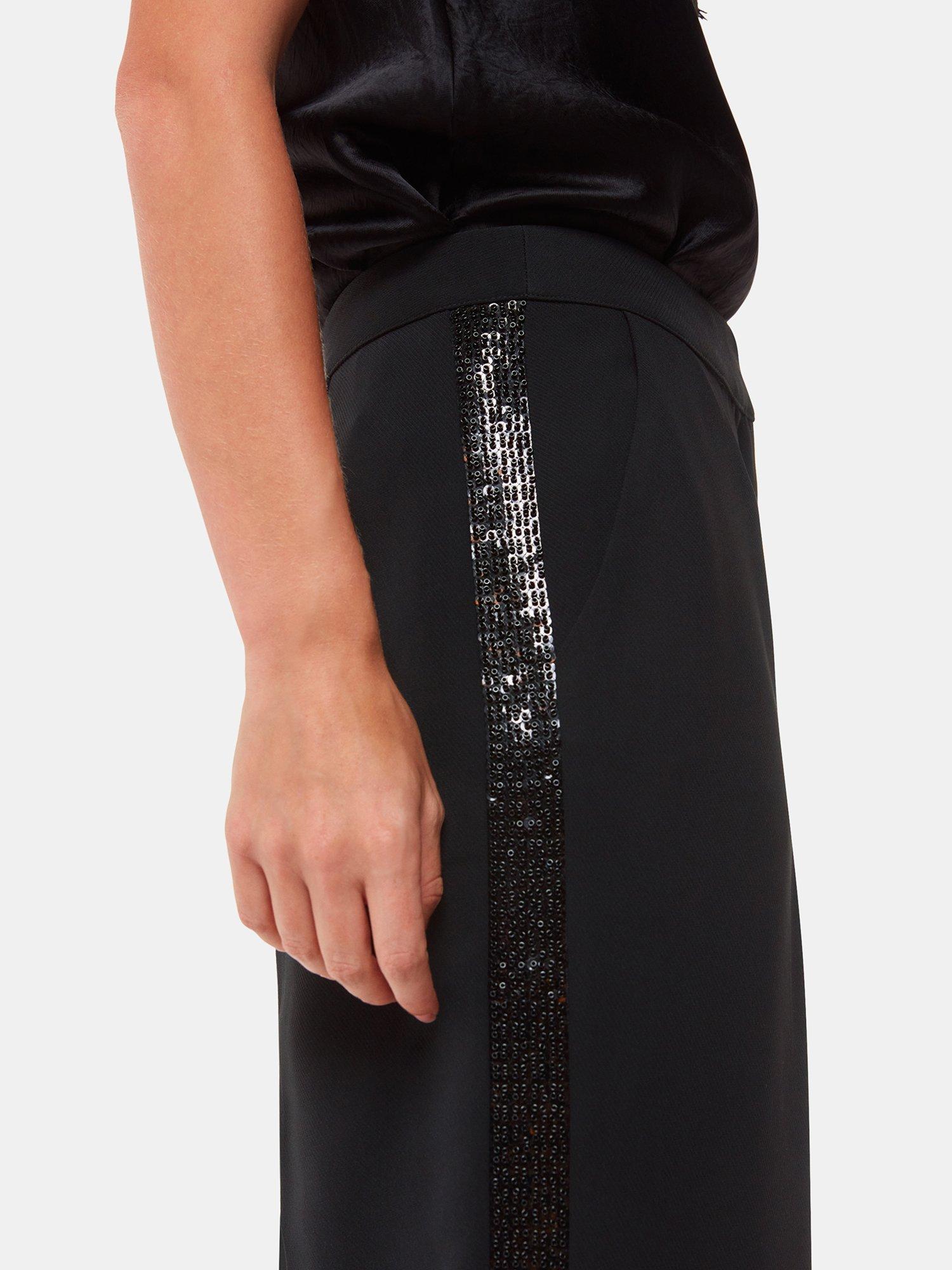 Product image 4 of 5, which shows Whistles Quinn Sequin Stripe Straight Leg Trousers, Black, 8