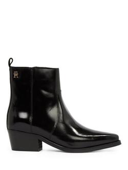 Tommy Hilfiger Leather Cowboy Boots, Black, Black