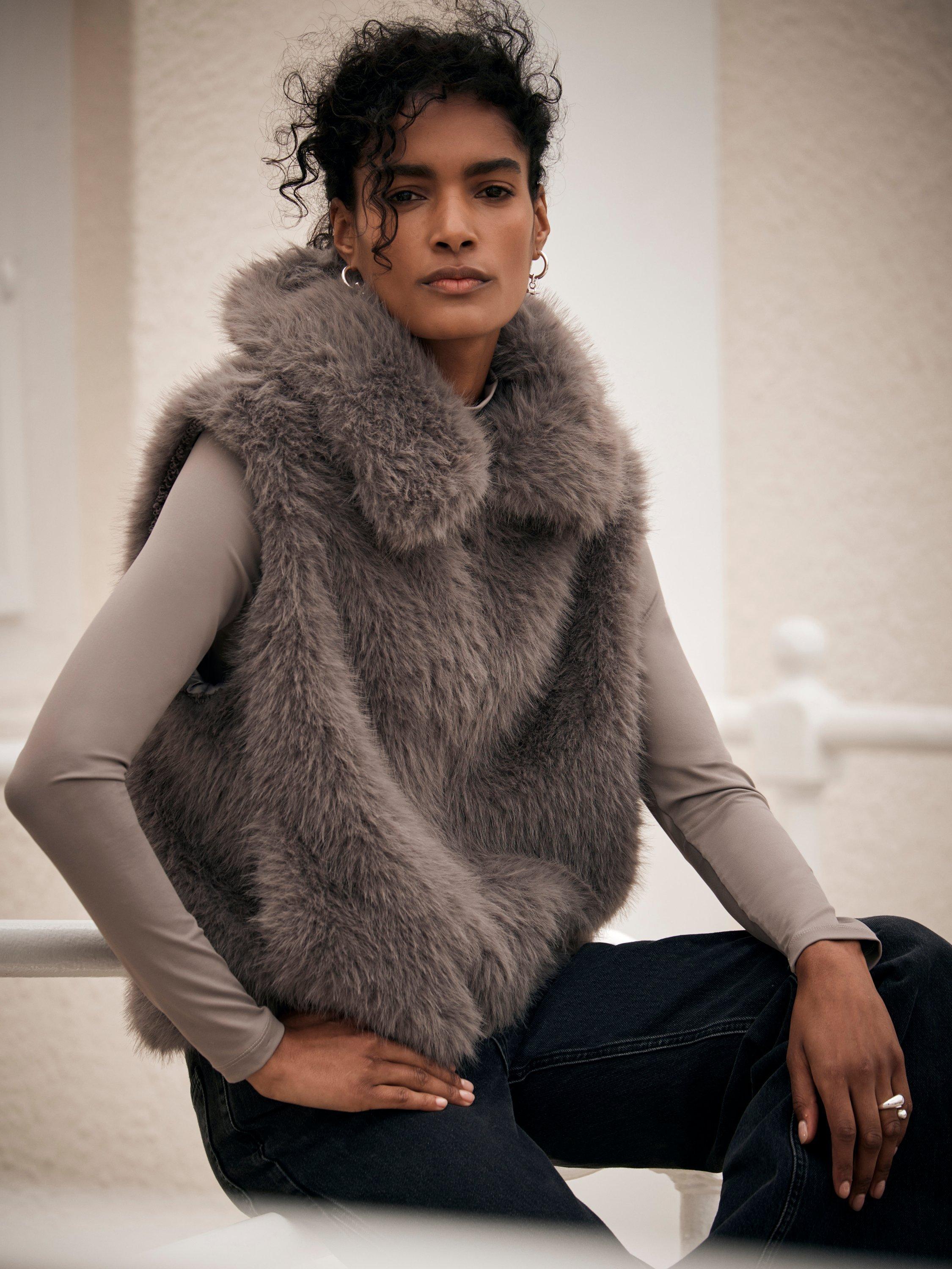 Mint Velvet Faux Fur Gilet Grey