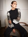 Mint Velvet Sequin Sleeve Jumper, Black