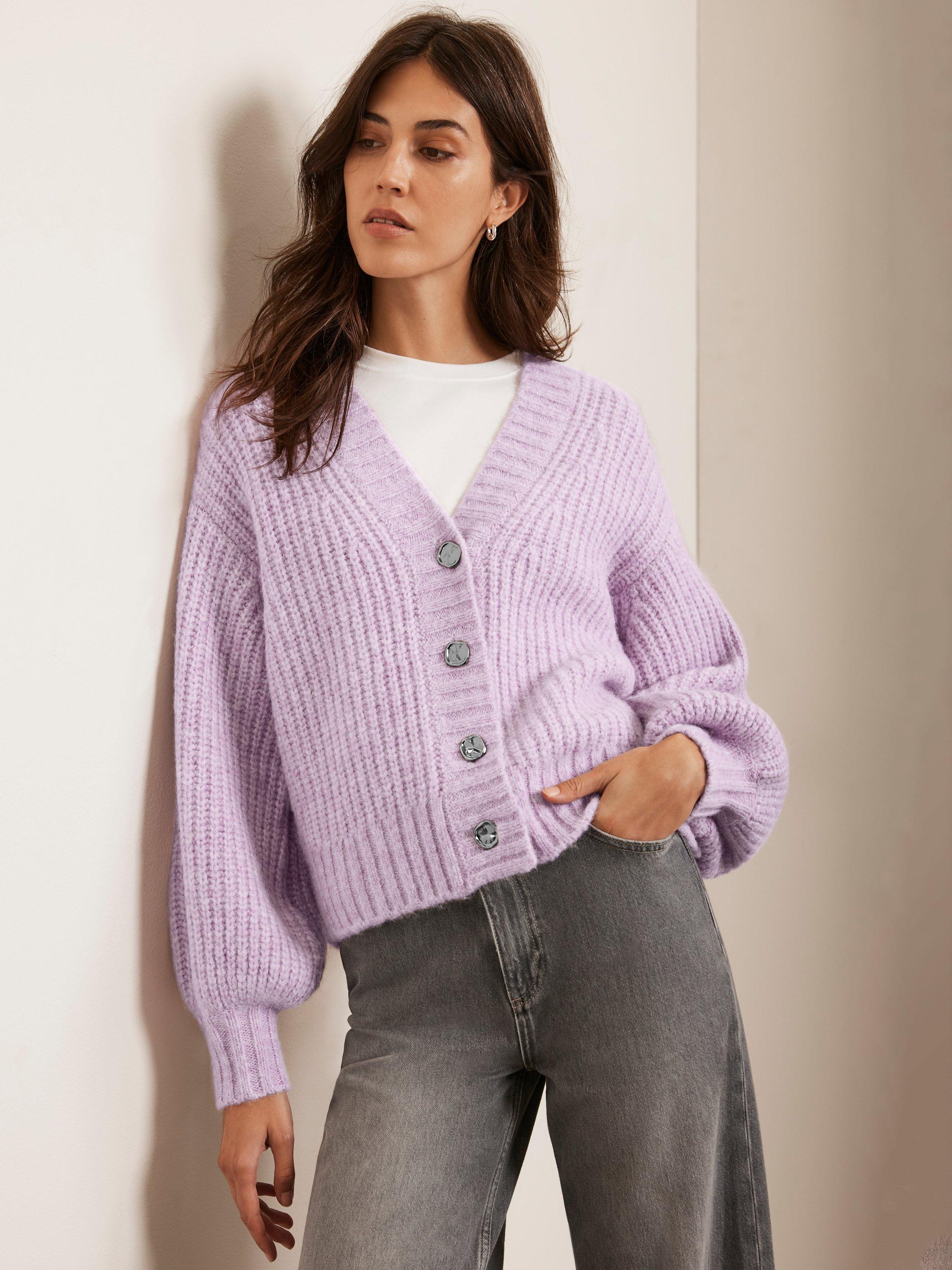 Mint Velvet Balloon Sleeve Cardigan Lilac