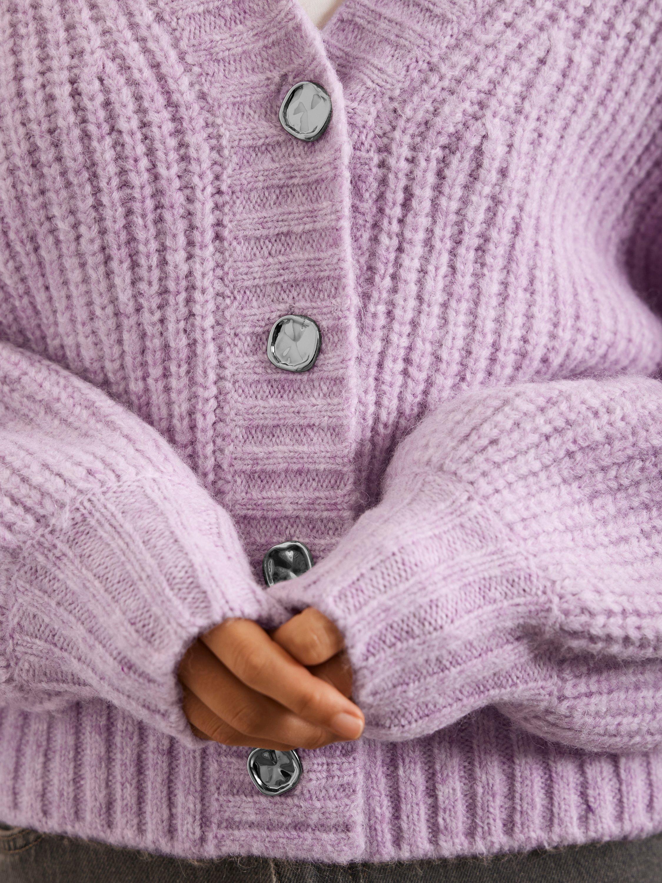 Cable-knit Sweaters (Off White, Purple, Hot Pink) w/gold 2024 buttons at shoulder