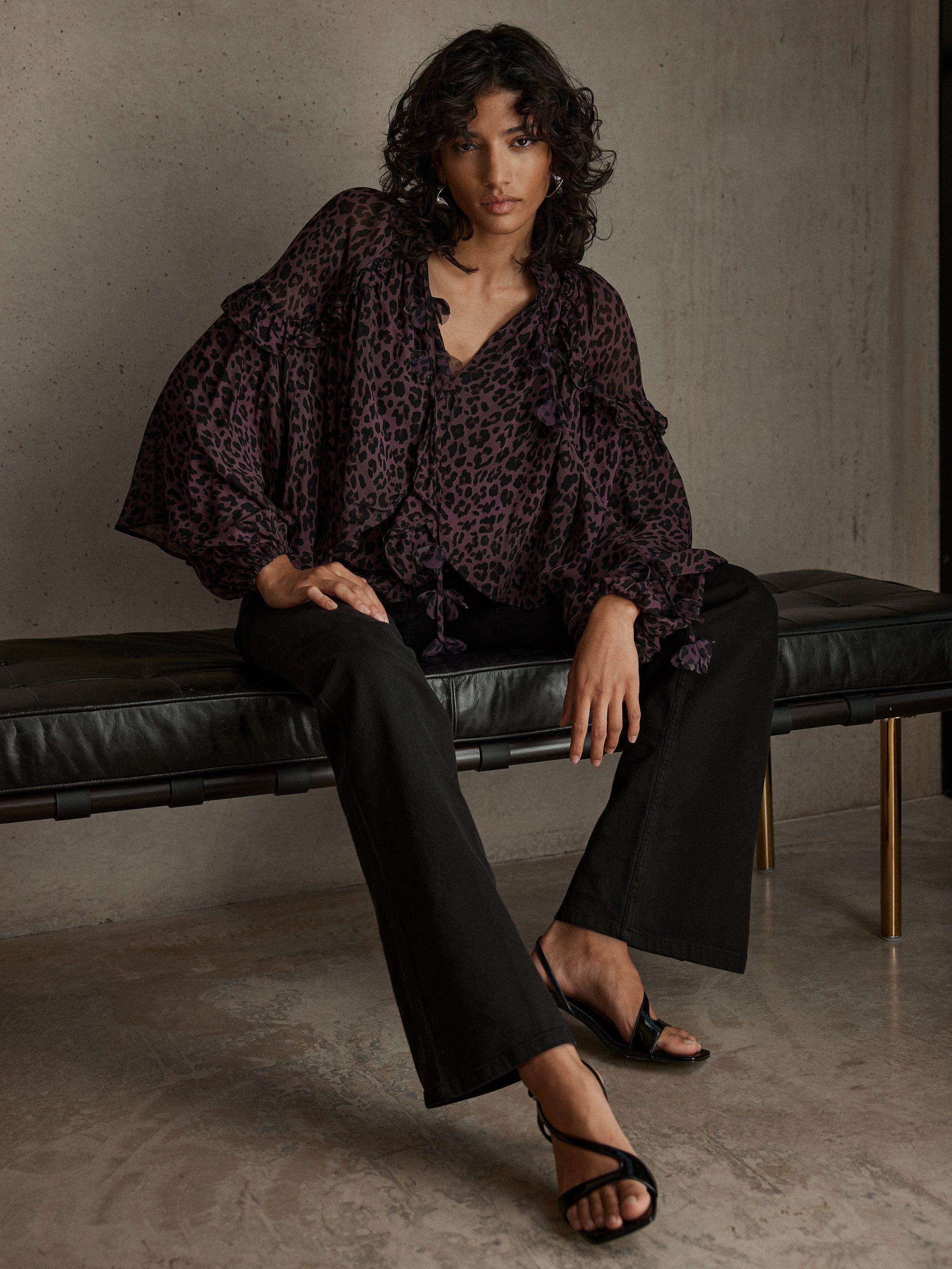 Mint Velvet Animal Print Cape Blouse, Burgundy