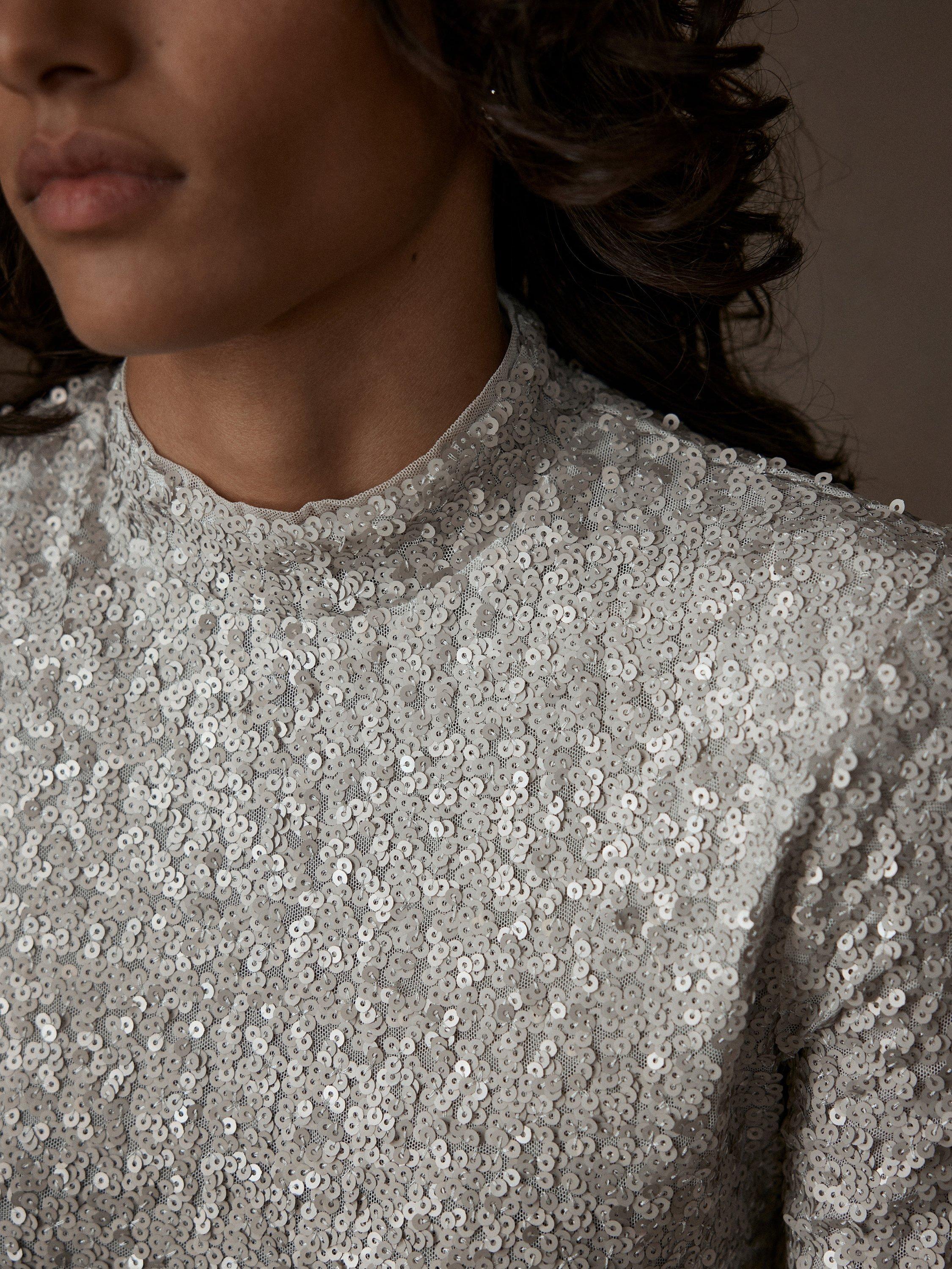 Mint Velvet Sequin Polo Top Ivory