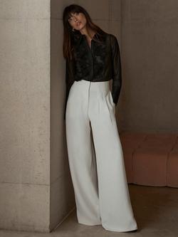 Mint Velvet Dart Front Wide Leg Trousers, White Ivory