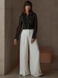 Mint Velvet Dart Front Wide Leg Trousers, White Ivory