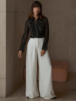 Mint Velvet Dart Front Wide Leg Trousers - view 2, White Ivory