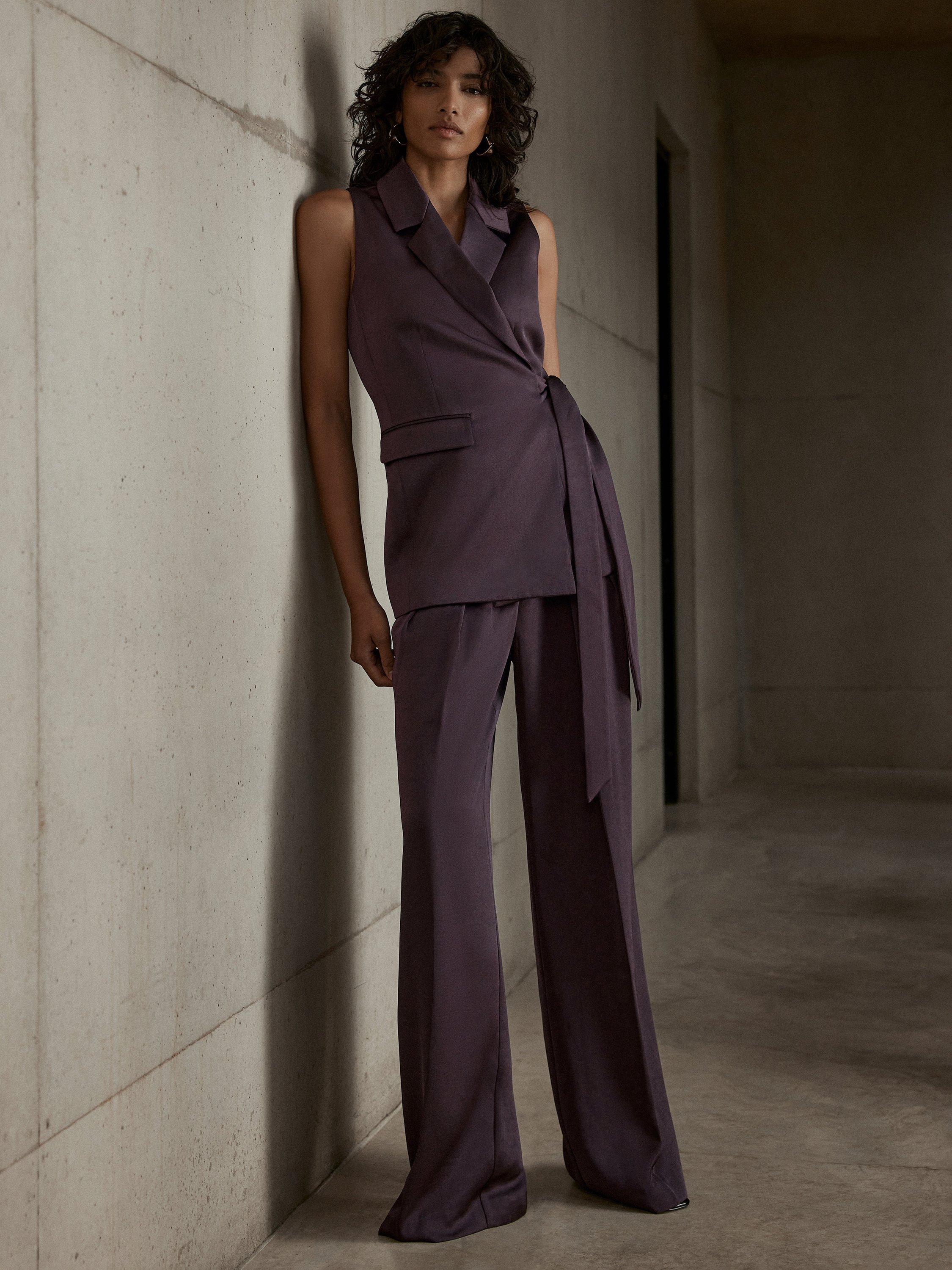 Mint Velvet Satin Wide Leg Trousers, Burgundy
