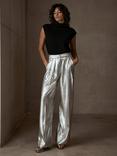 Mint Velvet Metallic Wide Leg Trousers, Gold